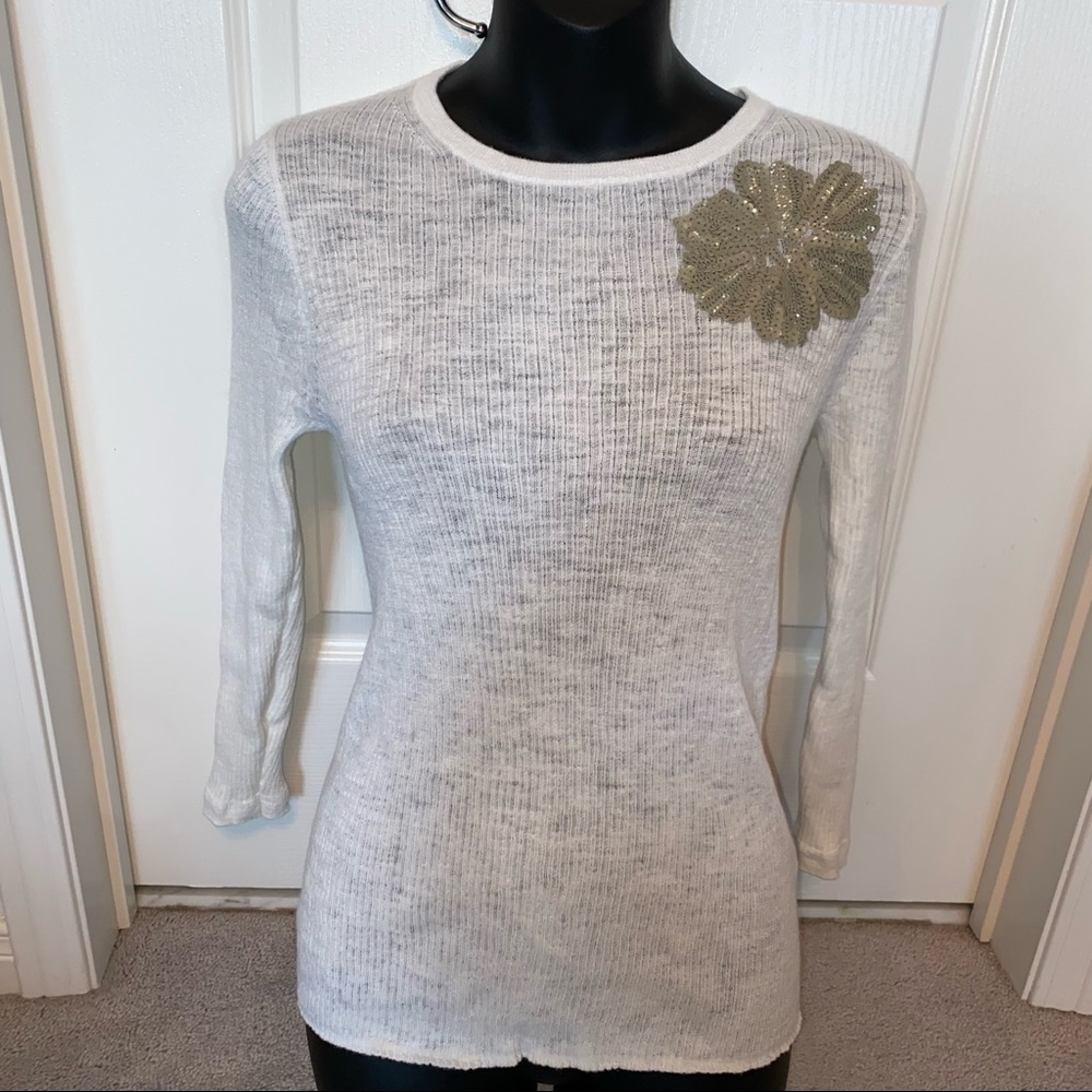 NWOT J.Crew Ribbed Sweater with Flower Sequin Detail
